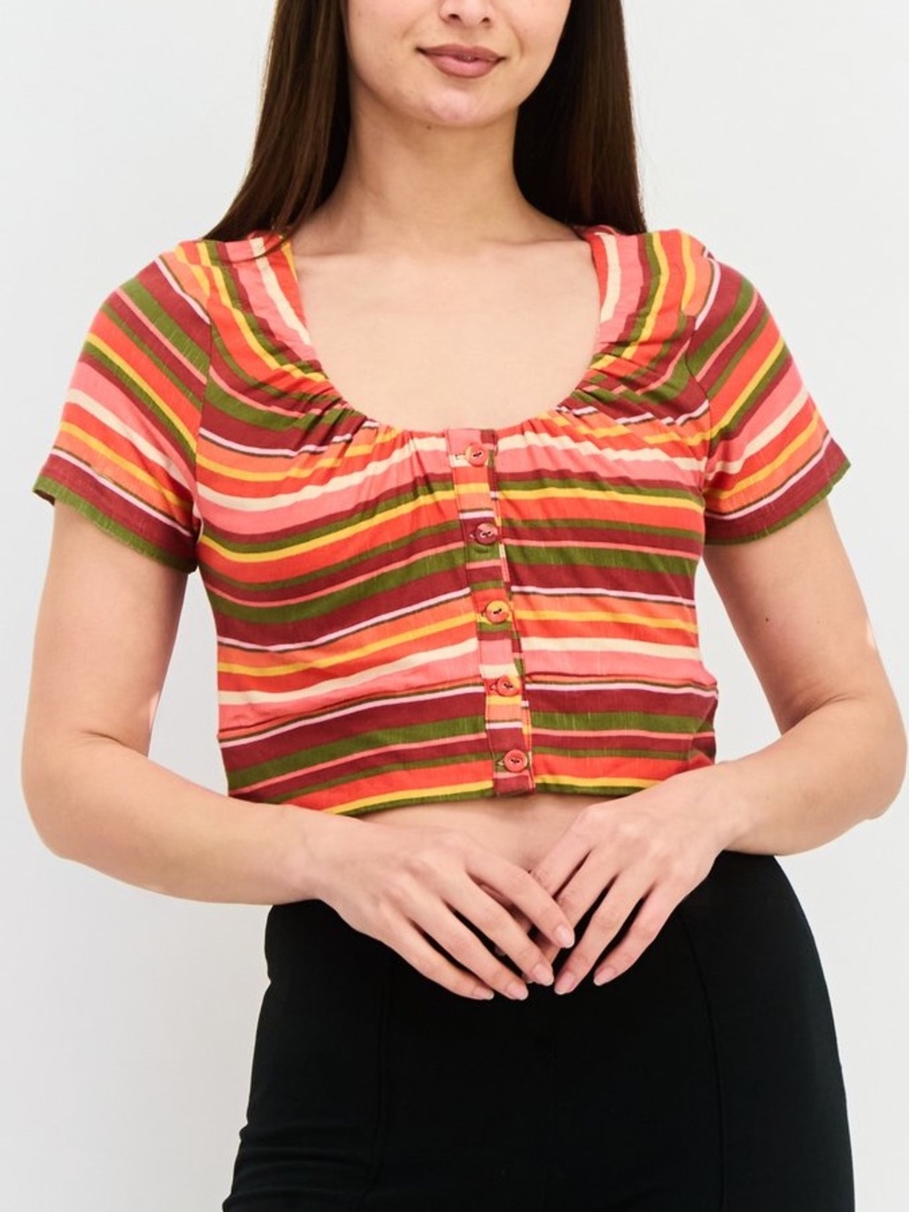 BCBGeneration BCBG Striped Button Up Crop Top Shirt Medium M NWOT Multicolor